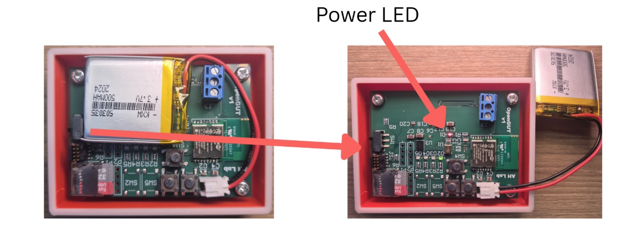 An image indicates the location of a power indicator LED